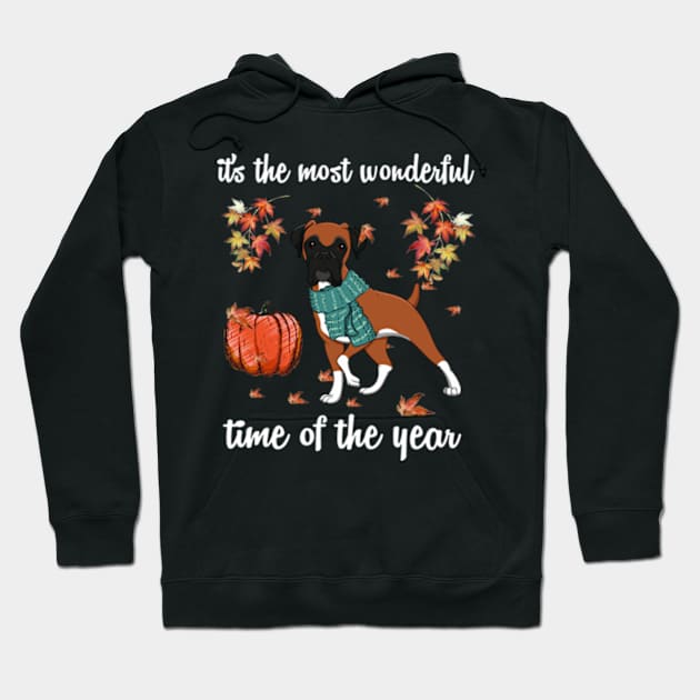 Boxer Dog Autumn Fall Most Wonderful Time Maple Gift Hoodie by AstridLdenOs